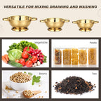 3 Pcs Gold Colander Set 1/2.5/4 Quart Stainless Steel Colander Gold Strainer Basket with Handles Kitchen Strainer for Draining Spaghetti Pasta, Rinsing Vegetables or Fruits