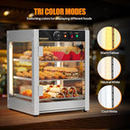 ROVSUN 3-Tier Commercial Food Warmer, 15" Pizza Warmer Food Warmer Display with LED Adjustable Lighting Glass Door Removable Shelves, Countertop Electric Food Warmer for Buffet Restaurant 110V 800W