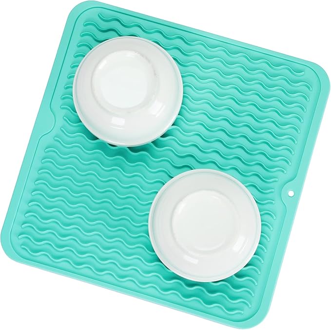 Silicone Dish Drying Mat for Multiple Usage,Easy clean,Eco-friendly,Heat-resistant Silicone Mat for Kitchen Counter or Sink,Refrigerator or Drawer liner Mint M 12 inches x 12 inches