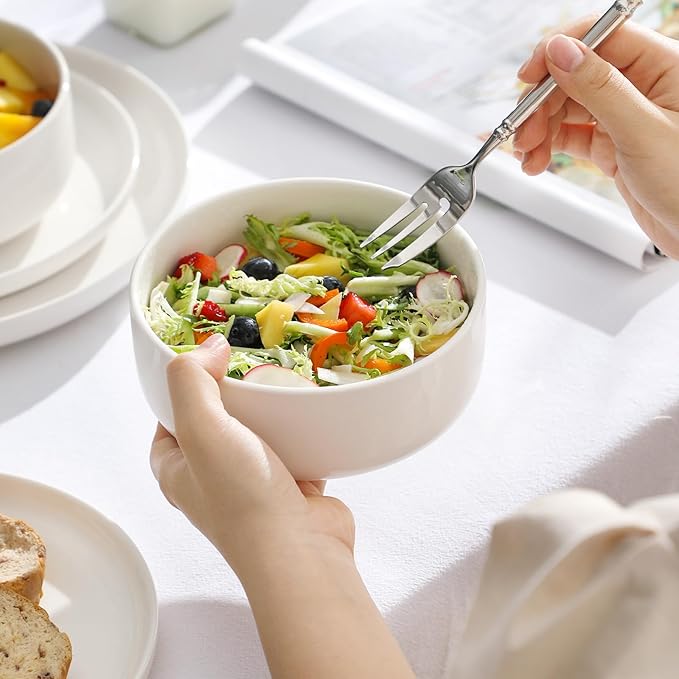 MALACASA 24 OZ Cereal Bowls, 5.8 Inch Soup Bowls Ceramic Bowl Sets of 4, Breakfast Bowls Set for Kitchen, Dishwasher Microwave Oven Safe, White, Series LUNA