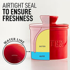 Zulay Kitchen Porcelain Butter Crock With Lid & Knife - Authentic French Butter Dish For Fresh & Spreadable Butter - Red