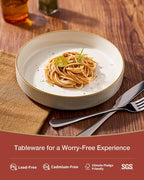 famiware Star 8.25" Pasta Bowls, Large Dinner Bowls Set of 4, Salad Bowl Plates, Shallow Bowls for Eating, White