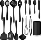 Silicone Cooking Utensil Set, Homikit 15pcs Kitchen Utensils with Holder for Nonstick Cookware, Heat Resistant Nontoxic Silicone Spatula Set Dishwasher Safe Kitchen Tools for Baking-Black