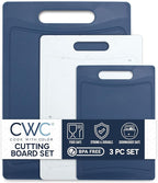 COOK WITH COLOR Non-Slip Cutting Board Set – Kitchen Essentials with Easy Grip Handle for Meat, Veggies, and Fruits, 3 Cutting Boards, Blue and White Marble