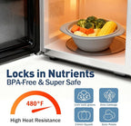 44oz Gray Silicone Steamer Microwave, Collapsible Vegetable Steamer Microwave with Magnetic Lid, Space-Saving Design, Dishwasher Safe Silicone Bowl for Cooking Veggies, Dumplings, Healthy Cooking