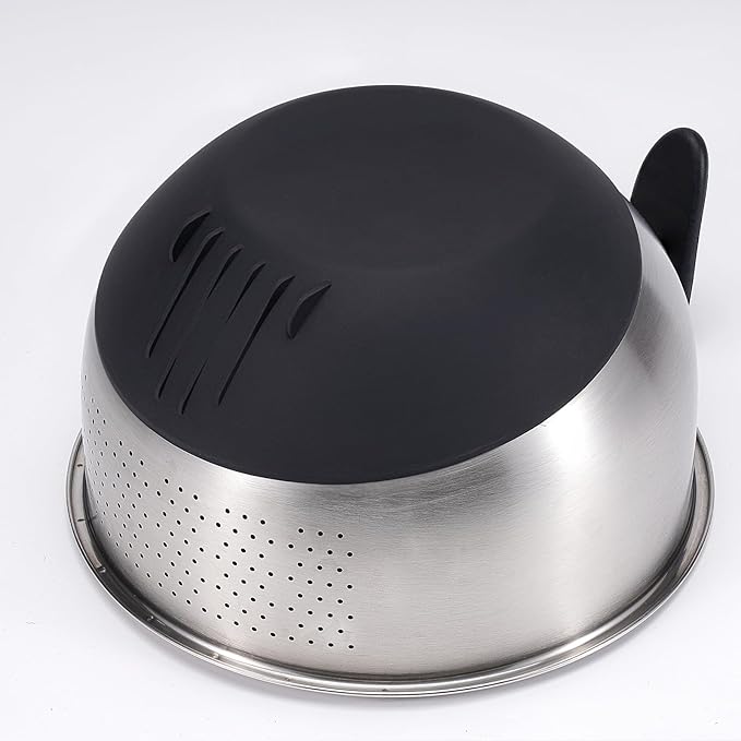Kitchen Strainers and Colanders with Handle, Stainless Steel Grater with Container, Vegetable Shredder with 3 Blades, Versatile Side Drainer Bowl for Washing Rice, Beans and Fruits