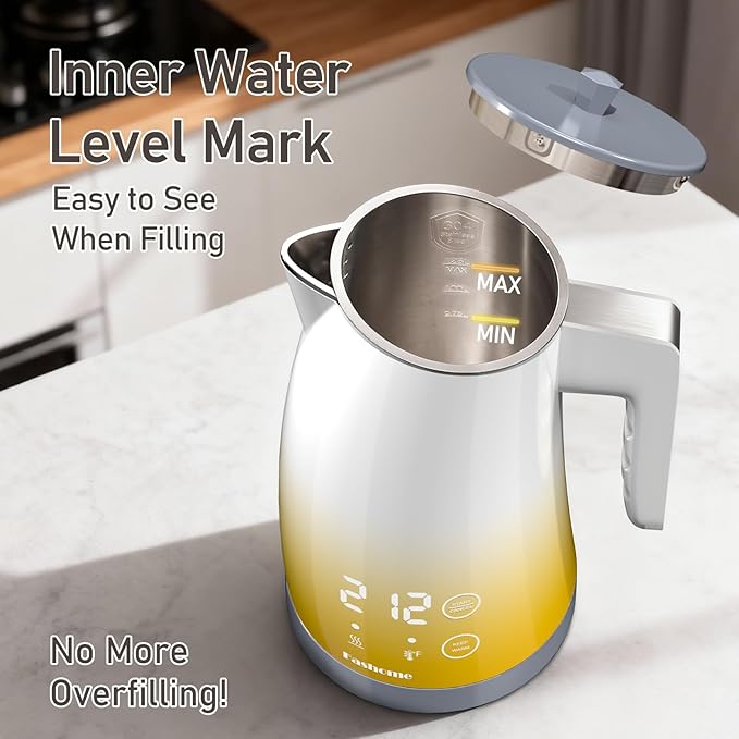 Electric Kettle with 5-Temperature Control,1.25L Cordless,Penguin Shape Design,1200W with Keep Warm and Auto Shut-Off,Perfect for Tea,Coffee & Themed Kitchen(Yellow Gradient)
