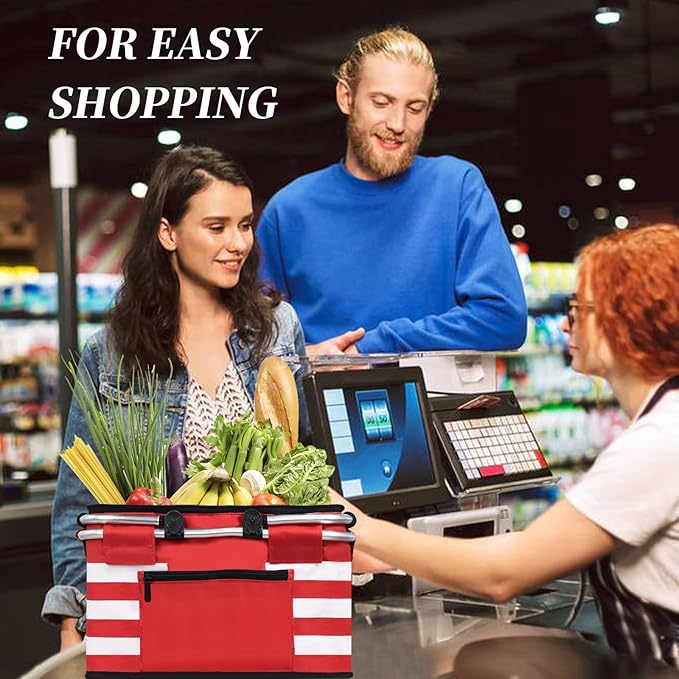 Insulated Picnic Basket,Leak-Proof Collapsible Cooler Bag,26L Grocery Basket with Lid,2 Sturdy Handles,Storage Basket for Picnic,Food Delivery,Take Outs,Market Shopping,Travel (Star)