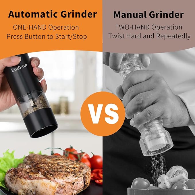 Electric Pepper Grinder and Salt Mill Set - Dual Pack Rechargeable with Storage Base, Adjustable Coarseness, Type-C Charging, Each 40ml Capacity for Kitchen, Travel & Gift