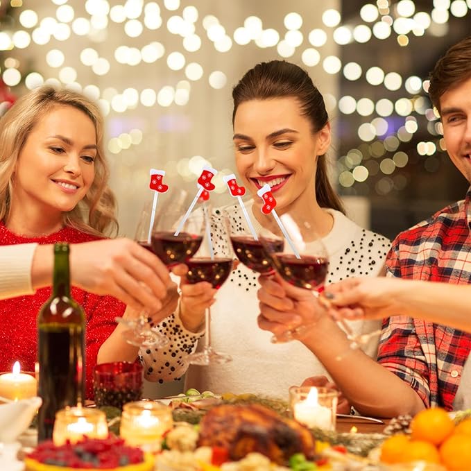 30 Pcs Christmas Drink Stirrers Xmas Stir Stick Holiday Coffee Swizzle Stick Reusable Plastic Hot Cocoa Bar Chocolate Decoration Cocktail Mixer(Christmas Socks,Retro Color)