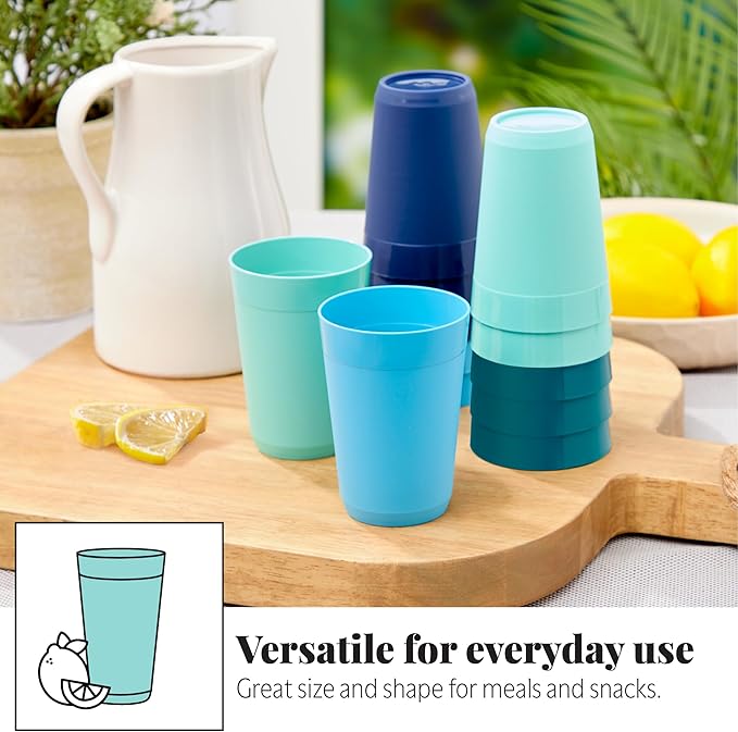 US Acrylic Newport 10 ounce Unbreakable Plastic Stackable Juice Tumblers in Coastal Colors | Set of 12 Drinking Cups | Reusable, BPA-free, Made in the USA, Top-rack Dishwasher and Microwave Safe