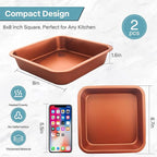 2-Pack 8 inch Square Cake Pan, 8x8 Baking Pan, Cornbread Square Baking Pan, Perfect for Brownies, Lasagna,Oven Safe