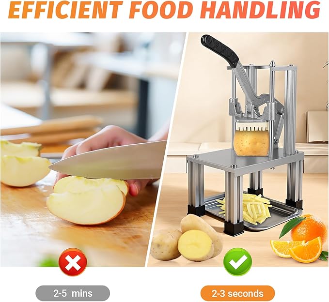 Commercial French Fry Cutter with 4 Replacement Blades, 1/4" and 3/8" Blade Easy Dicer Chopper, 6-wedge Slicer and 6-wedge Apple Corer, Lemon Potato Cutter