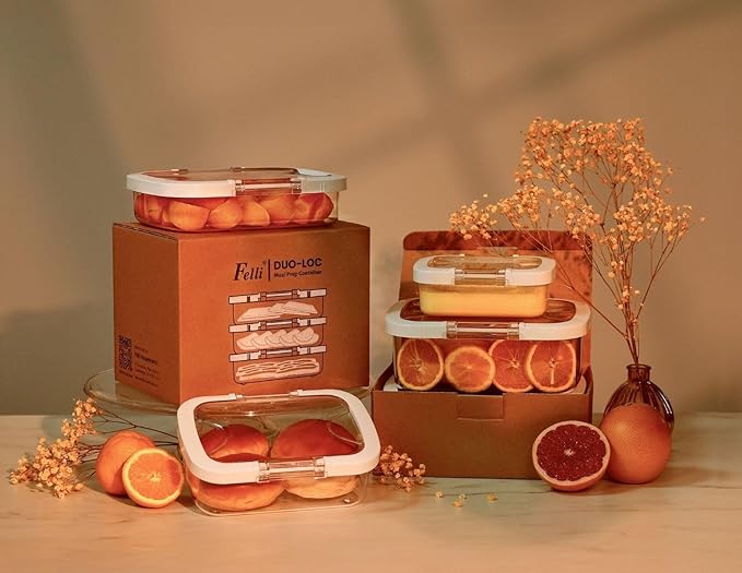 Felli Duo Loc Meal Prep Container for Refrigerator, Leak Proof Stackable Kitchen Tupperware for Leftovers Food Storage Travel Lunch Container for Adults, Small & Large Box (Fridge Organizer 12pk)