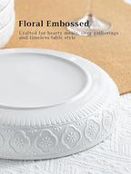 YHOSSEUN 9.75" Pasta Bowls Set of 4, 50 OZ Large Salad Serving Bowls, Ceramic Pasta Plate Bowls, White Soup Bowl, Microwavable Dinner Bowls for Kitchen, Embossed Sunflower