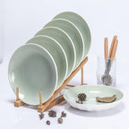 Set of 6 Dinner Plates 8 Inch, Green Porcelain Plates, Microwave Oven Dishwasher Safe Scratch Resistant