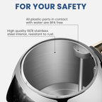 SUSTEAS Electric Kettle - 57oz Hot Tea Water Boiler with Thermometer, 1500W Fast Heating Stainless Steel Pot, Cordless LED Indicator, Auto Shut-Off & Boil Dry Protection, Glossy Silver