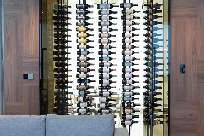 Ultra Wine Racks Floor-to-Ceiling Mount Display (2 Side, Double Deep, Black, Holds 84 Wine Bottles) - Modern Metal Wine Storage for Wine Cellars, Home Bars, Kitchens, & Dining Rooms