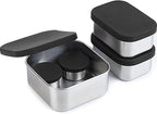 Flexibento - Leak proof Stainless Steel Bento Box | Stainless steel Snack Containers | Food Containers with Silicone Lids | Metal Food Containers| Bentobox - Black, 52 Oz Set (set of 5)