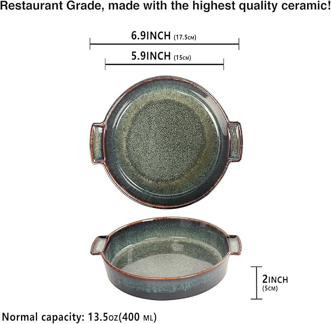 Ceramic Casserole Baking Dish -13.5 Ounces Baking Dish for Oven, Lasagna Pans, Oven Safe Durable Bakeware for Kitchen Home Decor, Banquet and Dinner, Round 2 pieces 5.5 x 5.5 Inch