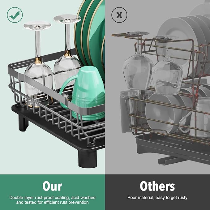 MOUKABAL Dish Drying Rack, Dish Rack, Large Dish Racks for Kitchen Counter, Drying Rack Kitchen with Removable Utensil Holder, Drainboard (Grey/Gray)