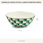MACKENZIE-CHILDS Enamel Everyday Bowl, Serving Bowl for Entertaining, Extra Large, Green-and-White Emerald Check