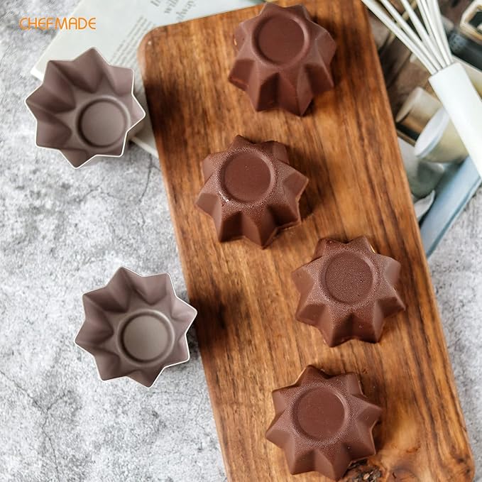 CHEFMADE Pandoros Cake Mold, 3 Inch Non-Stick Small Octagonal Muffin Bakeware for Oven and Instant Pot Baking (Champagne Gold)