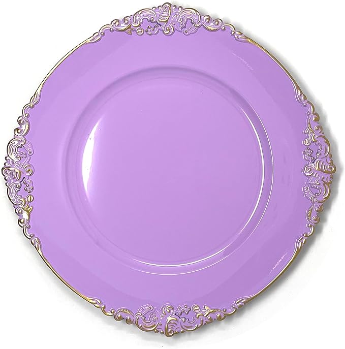 allgala Heavy Quality Round Charger Plates - Chargers for Dinner Plates - Set of Charger Plates for Table Decor - Ideal for Weddings, Thanksgiving Parties & Holidays - Floral Lavender (13-Inch 6-Pack)