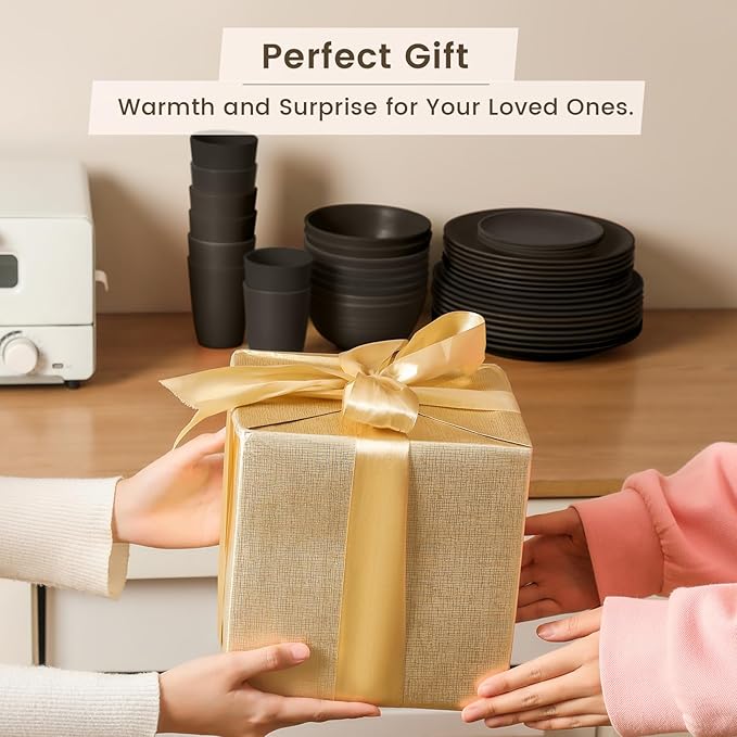 Homienly 40-Pieces Wheat Straw Dinnerware Set, Kitchen Plastic Wheat Straw Dinnerware Set - Service for 8, Unbreakable Lightweight Dish Set for Kitchen, Camping - Plates Set, Bowls, Cups Set(Black)