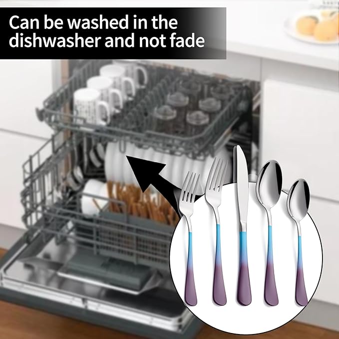 20-Pieces Color Silverware Set for 4,Blue and Purple Handle Stainless Steel Cutlery Set, Include Forks Spoons and Knives Set, Dishwasher Safe Utensil Sets for Home Restaurant