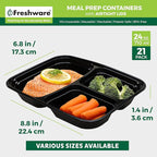 Freshware Meal Prep Containers 21 Count (Pack of 1), 3 Compartment with Lids, Food Storage Containers, Bento Box, Stackable, Microwave/Dishwasher/Freezer Safe (24 oz)