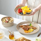 vancasso PLAYA Ceramic Plates and Bowls Sets, 18 Pieces Brown Dinnerware Sets for Kitchen, Reactive Glaze Dishes Set for 6, Dishwasher and Microwave Safe