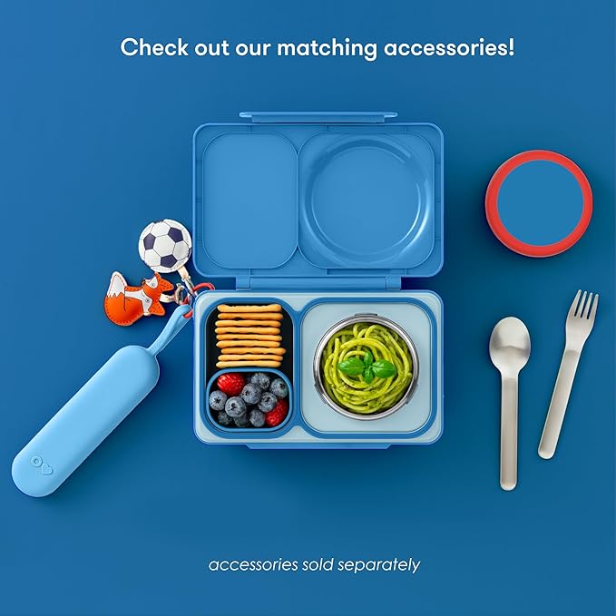 Omie OmieBox UP bento Box for Kids | Insulated Lunch Box | Leak Proof Vacuum Insulated Thermal Food jar | Cooler ice Pack | 2 Compartments (Cosmic Blue)