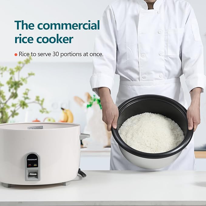 Commercial Rice Cooker, Large Capacity 30-Cup (UnCooked), 60-Cup (Cooked) with One Touch Operation and 12-Hour Keep Warm,Easy to Use and clean,1600W