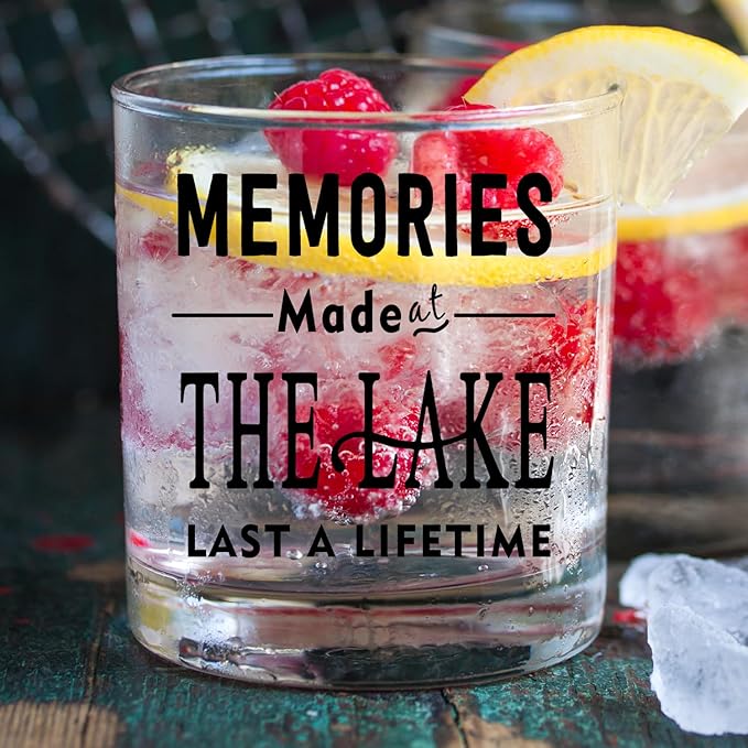 kunlisa Lake Lovers Gifts Whiskey Glasses, Lake House Gifts, Lakes House Decor 10 oz Drinking Rocks Glasses for Women Men Whisky Cocktail Scotch Bourbon Liquor