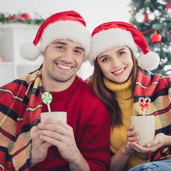 Jinei 120 Pcs Pastel Christmas Wooden Coffee Stirrers Candy Style Stir Sticks Disposable Drink Stirrers for Christmas Chocolate Milkshake Restaurant Home Office Supplies