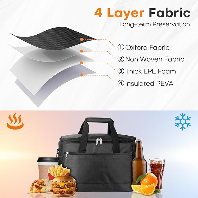 Collapsible Cooler Bags Insulated, 48 Cans Soft Cooler with Front Zipper Pocket & Shoulder Strap, Portable Leakproof Soft Sided Coolers for Camping/Beach/Picnic/Travel - Black