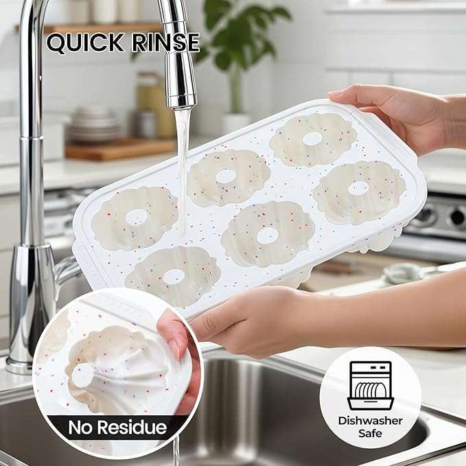 CAKETIME Mini Fluted Tube Pan with Metal Reinforced Frame, 6-Cavity Silicone Nonstick Small Cake Molds 2Pcs for Chocoflan, Donuts, Cornbread, Brownies, Jellies BPA Free