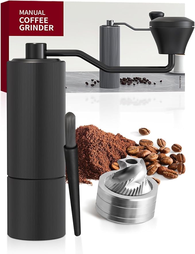 Manual Coffee Grinder,Hand Coffee Grinder with 30 Adjustable Settings,CNC 420 Stainless Steel Espresso Conical Burr-Portable Multi-Bearing Design for Pour Over,French Press & Moka pots