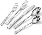 KINGSTONE Hammered Silverware Set, Flatware Set, 18/10 Stainless Steel Premium Cutlery with Unique Ripple Handles Design Mirror Polished - Dishwasher Safe (30-Piece)