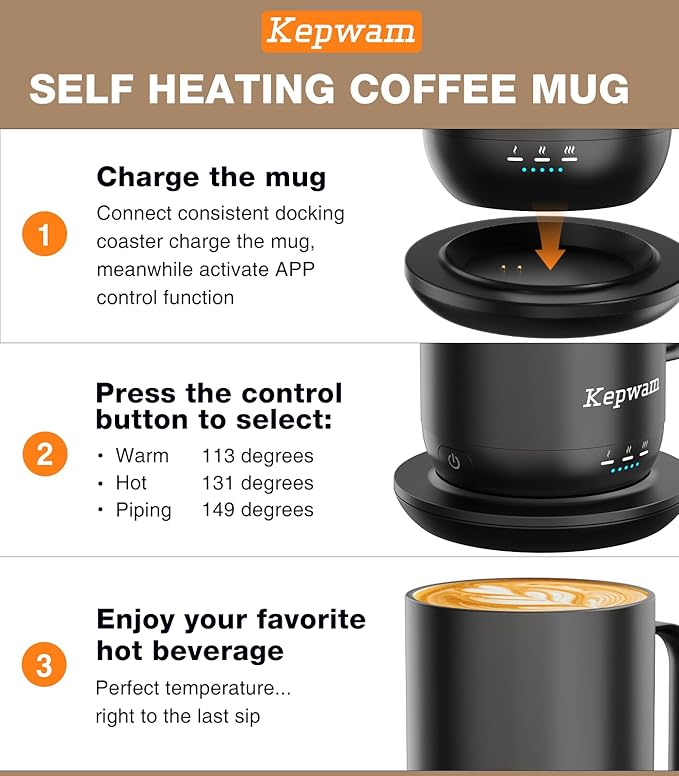 Self-Heating Coffee Mug T1, 16oz Rechargeable Heated Coffee Mug, Smart Coffee Warmer Mug with App-Controlled,Advanced Temperature-Controlled Heating Coffee Gifts for Women Men Coffee Lover