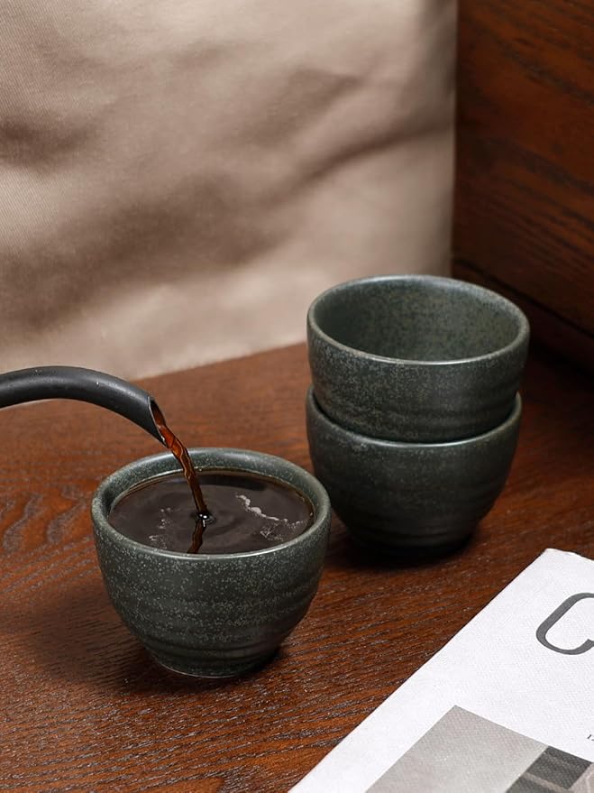 1.6oz Espresso Cups Set of 6, Matte Black Ceramic Demitasse Coffee Cups for Espresso, Latte, Cappuccino – Small Shot Cups – Stackable Mini Mugs for Home, Cafe, Restaurant