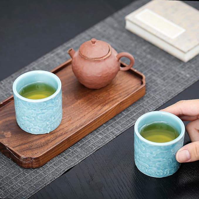 Ceramic Espresso Cups Set of 2 or 4-3oz Demitasse Cups for Coffee & Tea, No Handles, Durable & Dishwasher Safe (blue, 4)