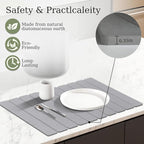 Hopegiver Stone Drying Mat for Kitchen Counter, 23.62"x15.35" Quick Dry Collapsible Mat Kitchen, Gray Absorbent Diatomaceous Earth Dish Drying Mat for Countertops, Sink, Bathroom, with Sanding Sponge