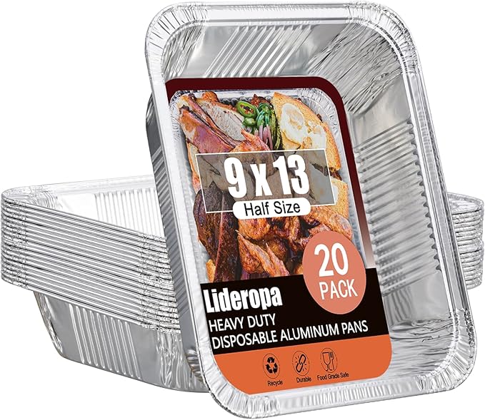 Half Size Aluminum Pans 9x13-20 Pack Aluminum Foil Pans, Heavy Duty Disposable Pans for Cooking, Storing, Prepping, and Freezing Food