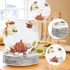 12pcs ‌Melamine Dinner Plates,10 Inch ‌Pumpkin & Autumn Leaf Decorations Plate,Reusable Melamine Dishes Set for Thanksgiving & Fall Decor‌ Party, Ideal for Salad,Dessert,Fruit and Cakes