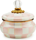 MACKENZIE-CHILDS Enamel Squashed Pot, Cute Enameled Container with Lid, 20 Ounces, Pink-and-White Rosy Check