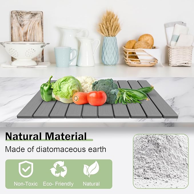 Stone Dish Drying Mat for Kitchen Counter,24"(L)×16"(W) Collapsible Fast-Drying Diatomaceous Earth Mats with Towel Sanding Tool,Versatile Stone Drying Mats for Cups Dishes Bottles