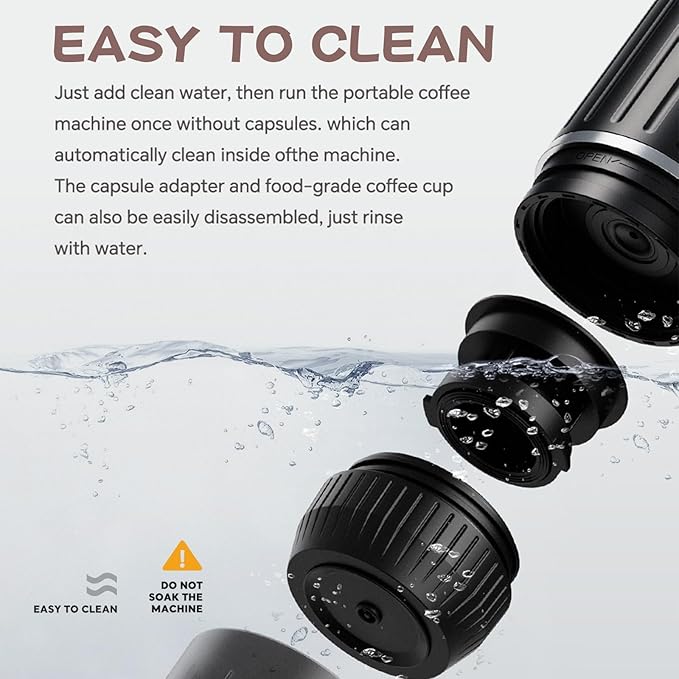 Portable Electric Espresso Machine, Travel Coffee Maker for Camping, Car Coffee Maker Self-Heating with USB-C, With Ground Coffee & NS Capsule for RV, Hiking, Office(Black)