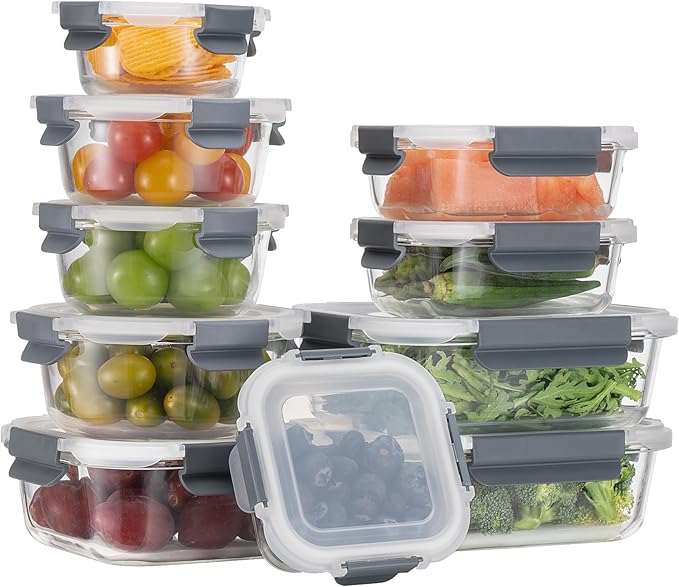 GC GENICOOK [10-Pack Glass Meal Prep Containers with Lids, Food Storage Containers with Snap Locking Lids, Airtight Lunch Containers, Microwave, Oven, Freezer and Dishwasher